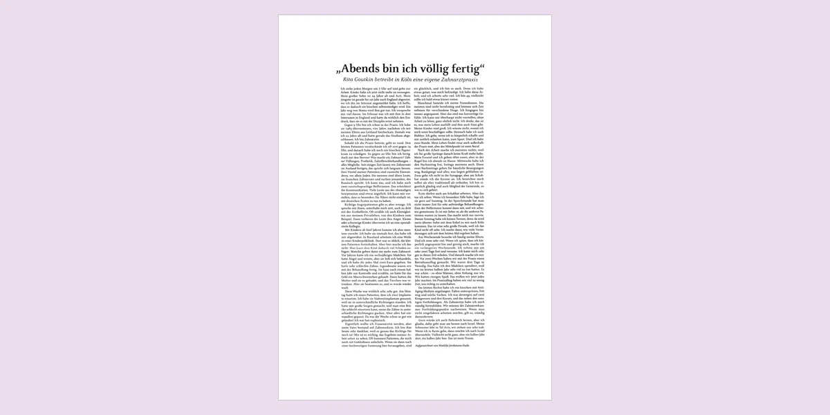 Page of the newspaper Jüdische Allgemeine with the portrait “By the evening I am completely exhausted”
